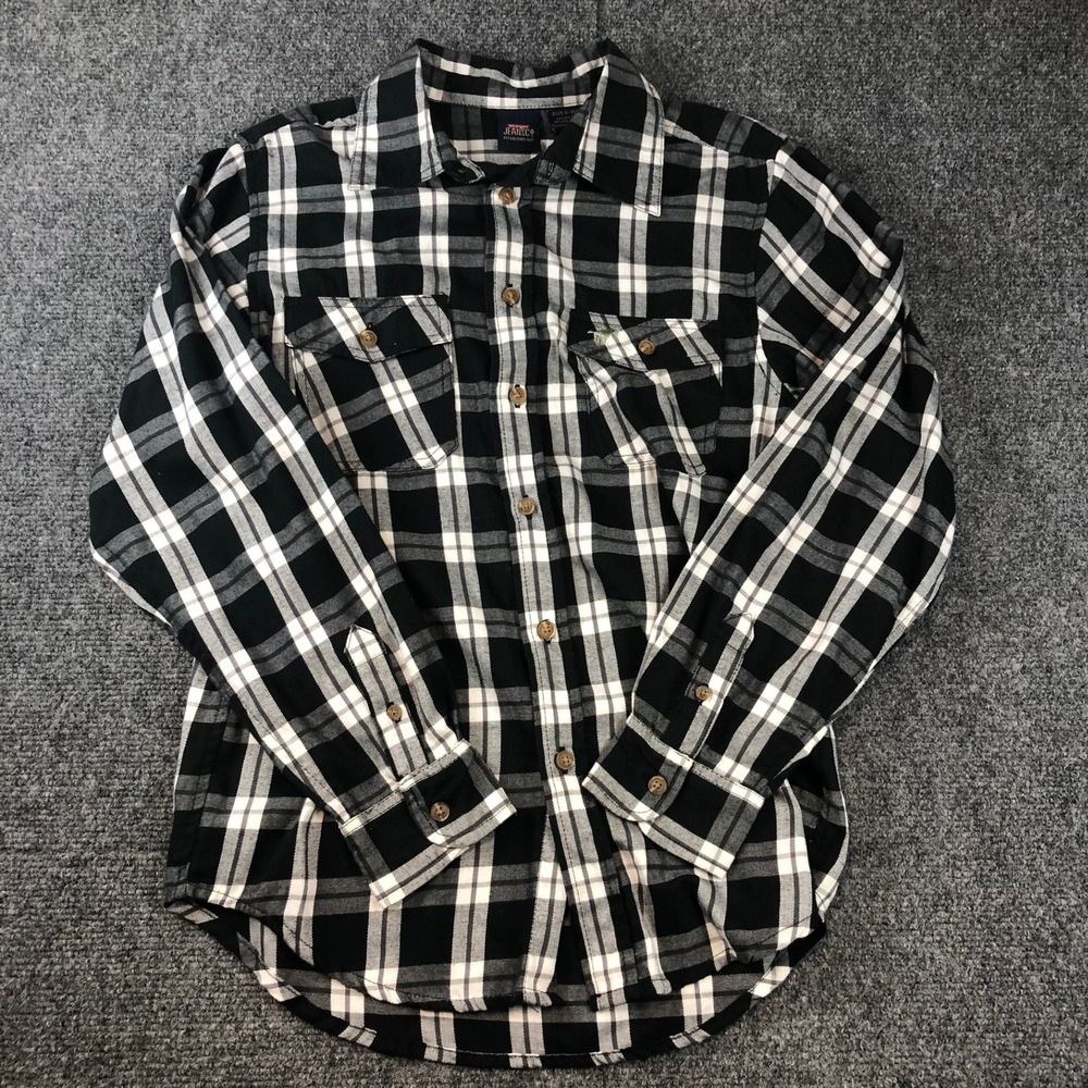 Kids Plaid Flannel Shirt XL Button Up Long Sleeve Black White Pockets